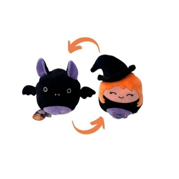SQUISHMALLOWS Halloween Flip-a-mallow 2 in 1 Witch Bat Plush Doll Wilma Betty 9" - Picture 1 of 7